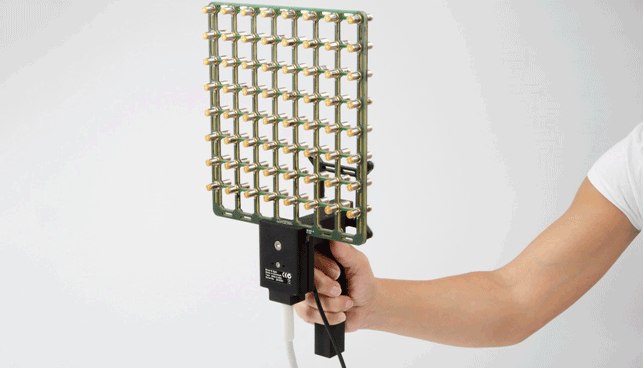 Hand-held array. Both acoustic data and source geometry can easily be acquired using the hand-held array with integrated position detecting system.