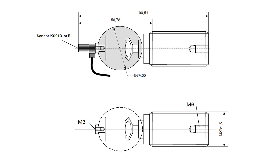 Dimensional drawing of BKS03 - structure-born noise sensor